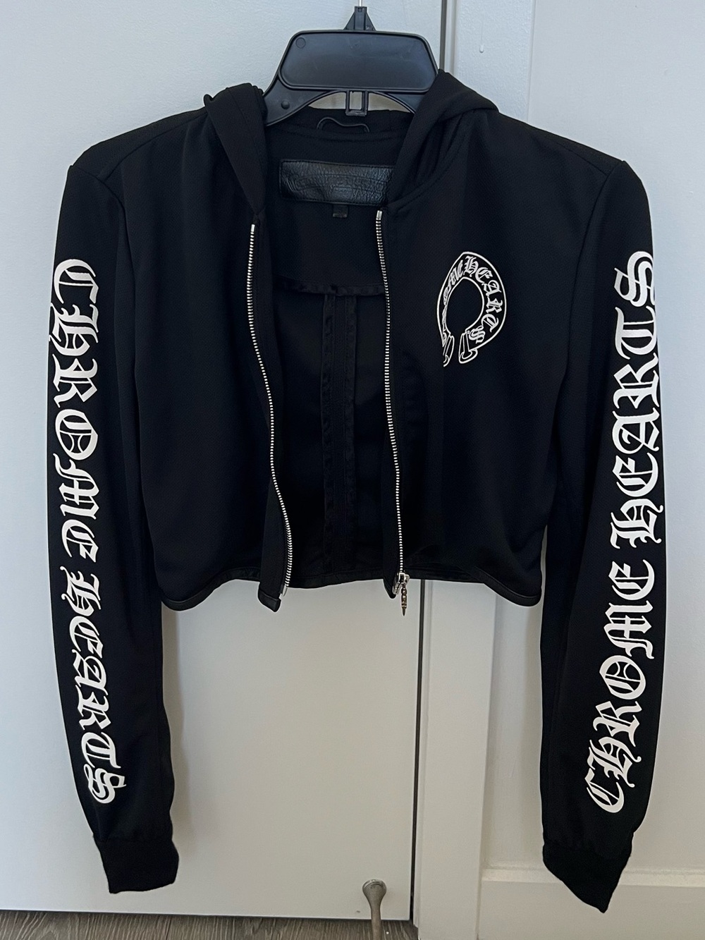 Chrome Hearts Logo Print  Zip Up cropped Hoodie